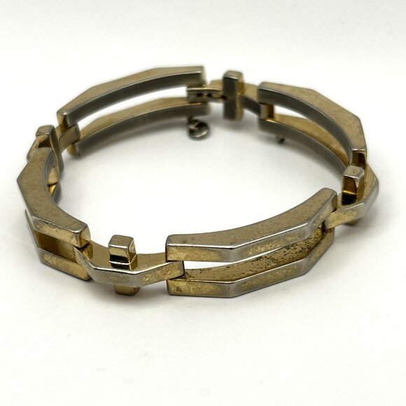 Vintage Geometric Link Bracelet Gold Tone Modernist Retro 7.5in - Picture 11 of 14